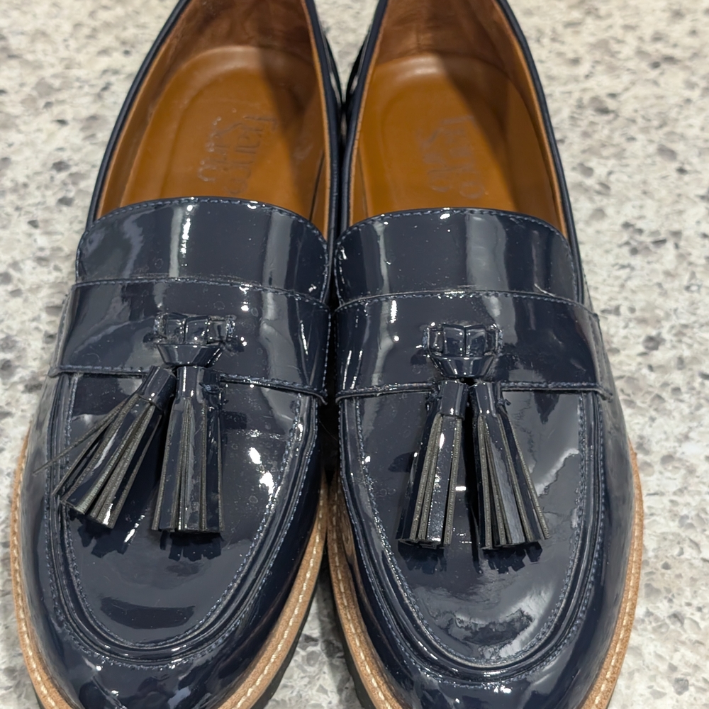 Franco Sarto Glossy Dark Loafers with Tassels